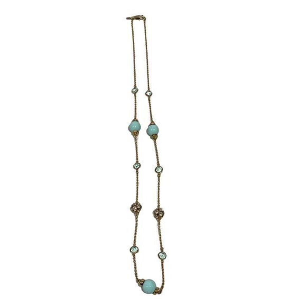 J. Crew Aqua Sweater Station Disco Ball‎ Crystal Gold Tone Necklace
